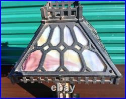 Antique Bradley & Hubbard Cast Iron Art Nouveau Slag Glass Lamp Super Rare