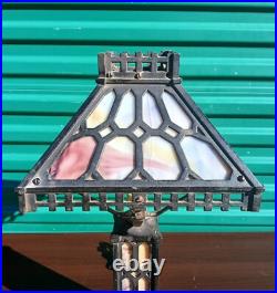 Antique Bradley & Hubbard Cast Iron Art Nouveau Slag Glass Lamp Super Rare