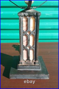 Antique Bradley & Hubbard Cast Iron Art Nouveau Slag Glass Lamp Super Rare