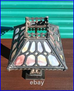 Antique Bradley & Hubbard Cast Iron Art Nouveau Slag Glass Lamp Super Rare