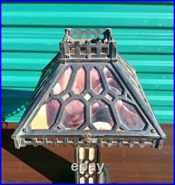Antique Bradley & Hubbard Cast Iron Art Nouveau Slag Glass Lamp Super Rare
