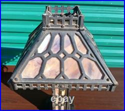 Antique Bradley & Hubbard Cast Iron Art Nouveau Slag Glass Lamp Super Rare