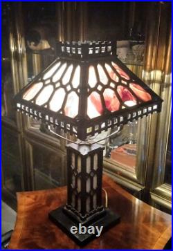 Antique Bradley & Hubbard Cast Iron Art Nouveau Slag Glass Lamp Super Rare