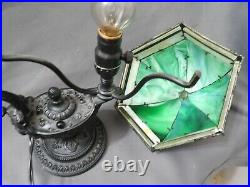 Antique Bradley Hubbard Genie Overlay Slag Panel Lamp 12 Handel era Arts Crafts