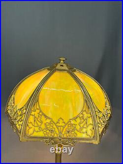 Antique Bradley & Hubbard Green Slag Glass 22 Table Lamp c. 1910