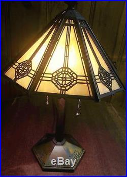 Antique Bradley & Hubbard Handel Slag Glass Table Lamp Marked B&H 256 in base