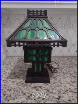 Antique Bradley Hubbard Lamp Cast Iron Green Slag Glass Electric