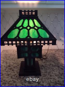 Antique Bradley Hubbard Lamp Cast Iron Green Slag Glass Electric