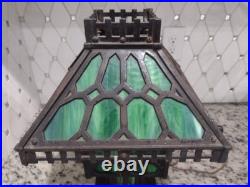 Antique Bradley Hubbard Lamp Cast Iron Green Slag Glass Electric