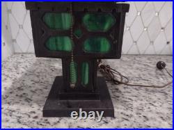 Antique Bradley Hubbard Lamp Cast Iron Green Slag Glass Electric