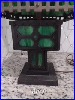 Antique Bradley Hubbard Lamp Cast Iron Green Slag Glass Electric