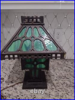 Antique Bradley Hubbard Lamp Cast Iron Green Slag Glass Electric