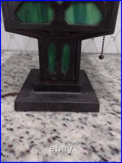 Antique Bradley Hubbard Lamp Cast Iron Green Slag Glass Electric