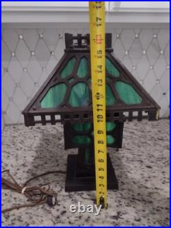 Antique Bradley Hubbard Lamp Cast Iron Green Slag Glass Electric