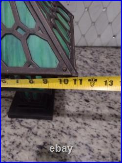 Antique Bradley Hubbard Lamp Cast Iron Green Slag Glass Electric