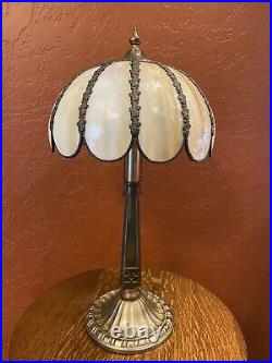 Antique Bradley & Hubbard Lamp & Slag Stained Glass Shade Handel Tiffany Era