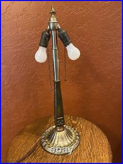 Antique Bradley & Hubbard Lamp & Slag Stained Glass Shade Handel Tiffany Era