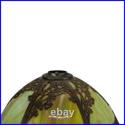 Antique Bradley & Hubbard School 6-Panel Slag Glass Lamp With Floral Motif c1920