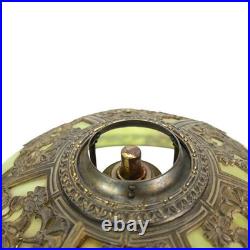 Antique Bradley & Hubbard School 6-Panel Slag Glass Lamp With Floral Motif c1920