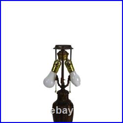 Antique Bradley & Hubbard School 6-Panel Slag Glass Lamp With Floral Motif c1920