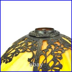 Antique Bradley & Hubbard School 6-Panel Slag Glass Lamp With Floral Motif c1920