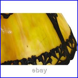 Antique Bradley & Hubbard School 6-Panel Slag Glass Lamp With Floral Motif c1920