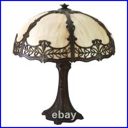 Antique Bradley & Hubbard School 6 Panel Slag Glass Lamp c1920