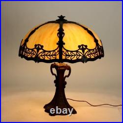 Antique Bradley & Hubbard School 6 Panel Slag Glass Lamp c1920