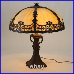 Antique Bradley & Hubbard School 6 Panel Slag Glass Lamp c1920