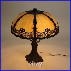 Antique Bradley & Hubbard School 6 Panel Slag Glass Lamp c1920