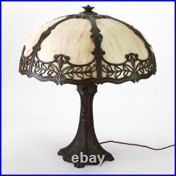 Antique Bradley & Hubbard School 6 Panel Slag Glass Lamp c1920