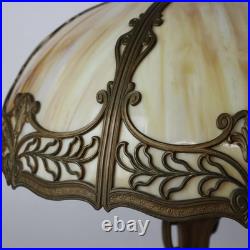 Antique Bradley & Hubbard School Arts & Crafts 6-Panel Slag Glass Lamp C1920