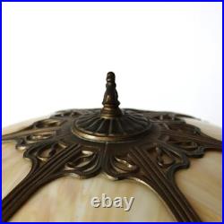 Antique Bradley & Hubbard School Arts & Crafts 6-Panel Slag Glass Lamp C1920