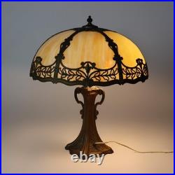 Antique Bradley & Hubbard School Arts & Crafts 6-Panel Slag Glass Lamp C1920