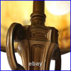 Antique Bradley & Hubbard School Arts & Crafts 6-Panel Slag Glass Lamp C1920