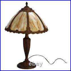 Antique Bradley & Hubbard School Arts & Crafts 6 Panel Slag Glass Lamp c1920