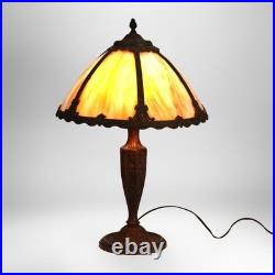 Antique Bradley & Hubbard School Arts & Crafts 6 Panel Slag Glass Lamp c1920