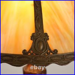 Antique Bradley & Hubbard School Arts & Crafts 6 Panel Slag Glass Lamp c1920