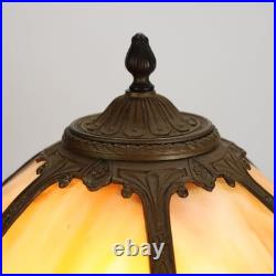 Antique Bradley & Hubbard School Arts & Crafts 6 Panel Slag Glass Lamp c1920