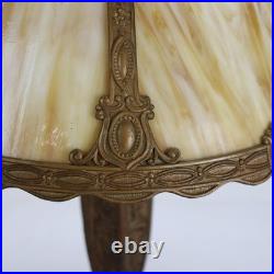 Antique Bradley & Hubbard School Arts & Crafts 6 Panel Slag Glass Lamp c1920