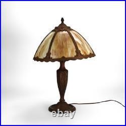Antique Bradley & Hubbard School Arts & Crafts 6 Panel Slag Glass Lamp c1920