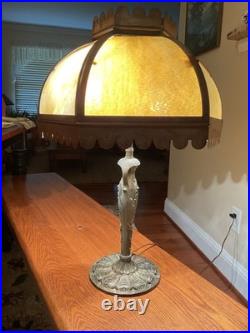 Antique Bradley & Hubbard School Arts & Crafts Bent Panel Slag Glass Lamp