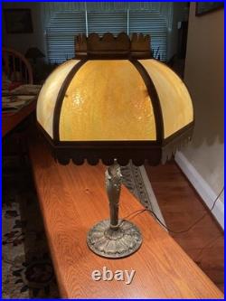 Antique Bradley & Hubbard School Arts & Crafts Bent Panel Slag Glass Lamp Antique Bradley & Hubbard School Arts & Crafts Bent Panel Slag Glass Lamp