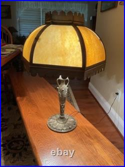 Antique Bradley & Hubbard School Arts & Crafts Bent Panel Slag Glass Lamp Antique Bradley & Hubbard School Arts & Crafts Bent Panel Slag Glass Lamp