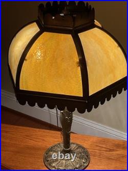 Antique Bradley & Hubbard School Arts & Crafts Bent Panel Slag Glass Lamp