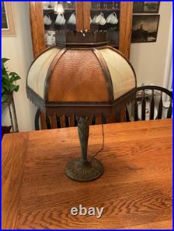 Antique Bradley & Hubbard School Arts & Crafts Bent Panel Slag Glass Lamp