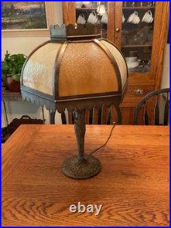 Antique Bradley & Hubbard School Arts & Crafts Bent Panel Slag Glass Lamp