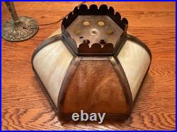 Antique Bradley & Hubbard School Arts & Crafts Bent Panel Slag Glass Lamp Antique Bradley & Hubbard School Arts & Crafts Bent Panel Slag Glass Lamp