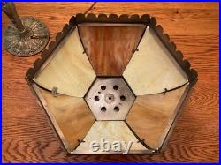 Antique Bradley & Hubbard School Arts & Crafts Bent Panel Slag Glass Lamp