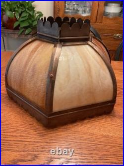 Antique Bradley & Hubbard School Arts & Crafts Bent Panel Slag Glass Lamp